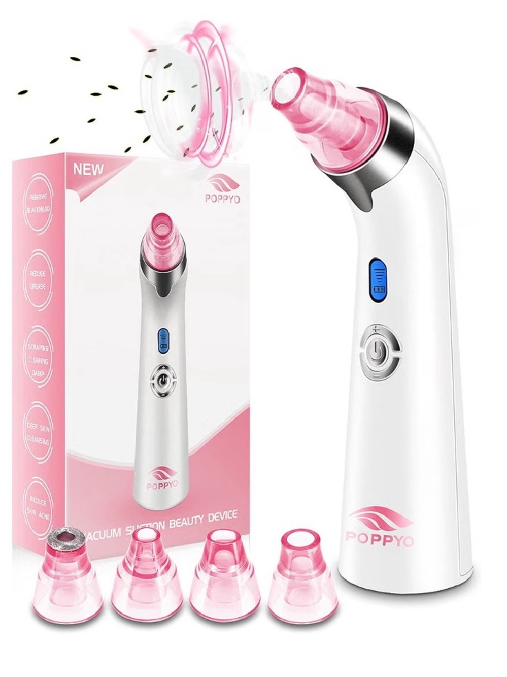 Pink Electric Facial Pore Vacuum with 4 Interchangeable Heads